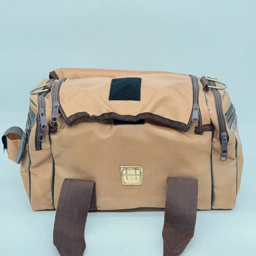 Vintage Tan Canvas Camera Bag with Padded Dividers and Shoulder Strap 14x8x7.5